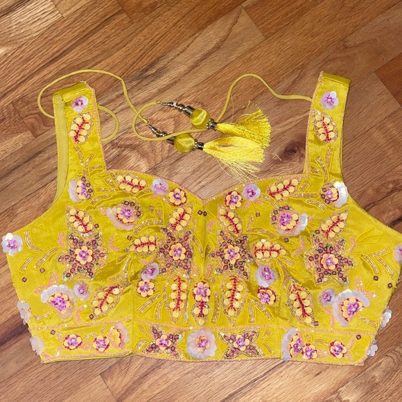 House of Indya floral tie dye yellow haldi embellished lehenga set - Picture 8 of 13